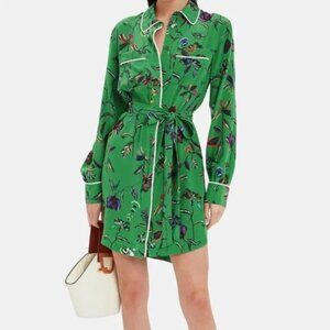 Derek Lam 10 Crosby Green Silk Mini Shirtdress. Size 4.